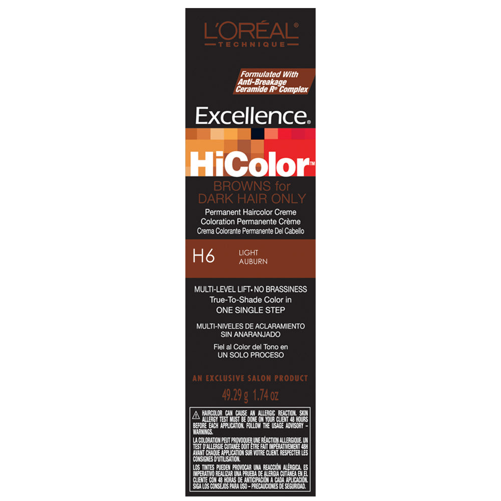 L'OREAL EXCELLENCE HICOLOR PERMANENT CREME HAIR COLOR BROWNS - H6 LIGHT AUBURN