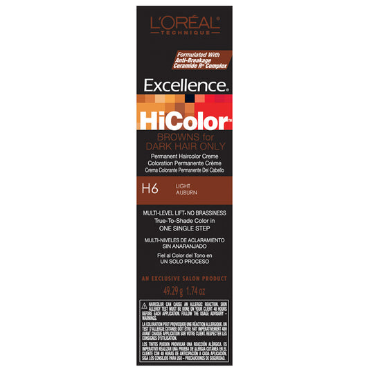 L'OREAL EXCELLENCE HICOLOR PERMANENT CREME HAIR COLOR BROWNS - H6 LIGHT AUBURN