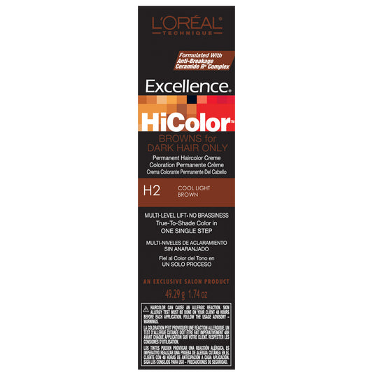 L'OREAL EXCELLENCE HICOLOR PERMANENT CREME HAIR COLOR BROWNS - H2 COOL LIGHT BROWN