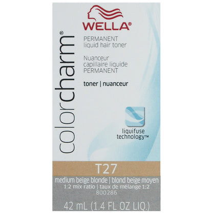 WELLA COLOR CHARM PERMANENT LIQUID HAIR COLOR - TONER T27 MEDIUM BEIGE BLONDE