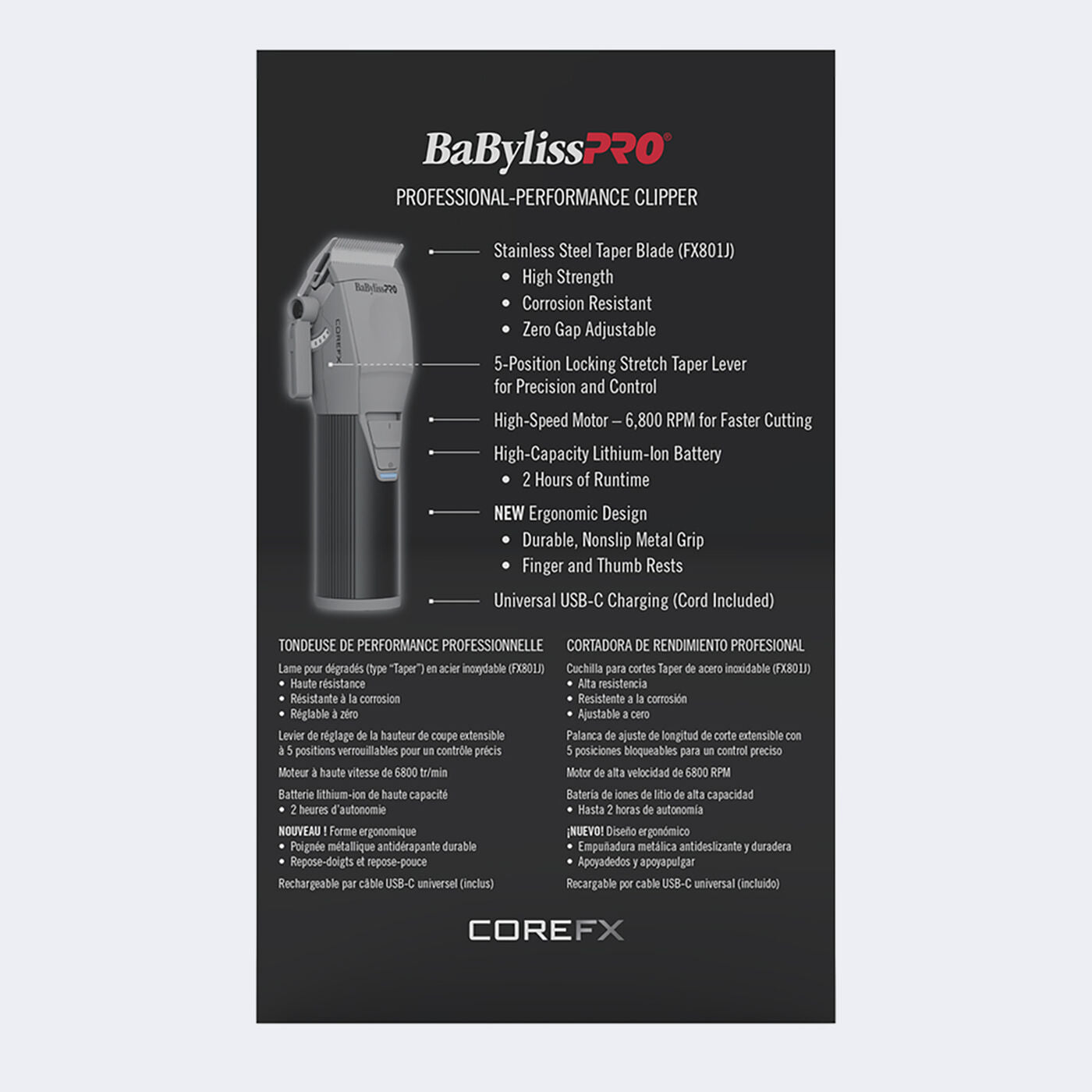 BABYLISSPRO COREFX CLIPPER - GRAY Clipper BABYLISSPRO for sacramento, california, barbers, hair stylist, cosmetologist, beauty industry