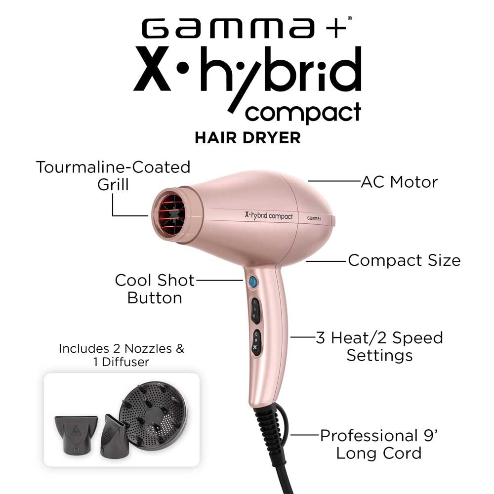 GAMMA+ X-HYBRID COMPACT DRYER - ROSE GOLD Hair Dryer GAMMA for sacramento, california, barbers, hair stylist, cosmetologist, beauty industry