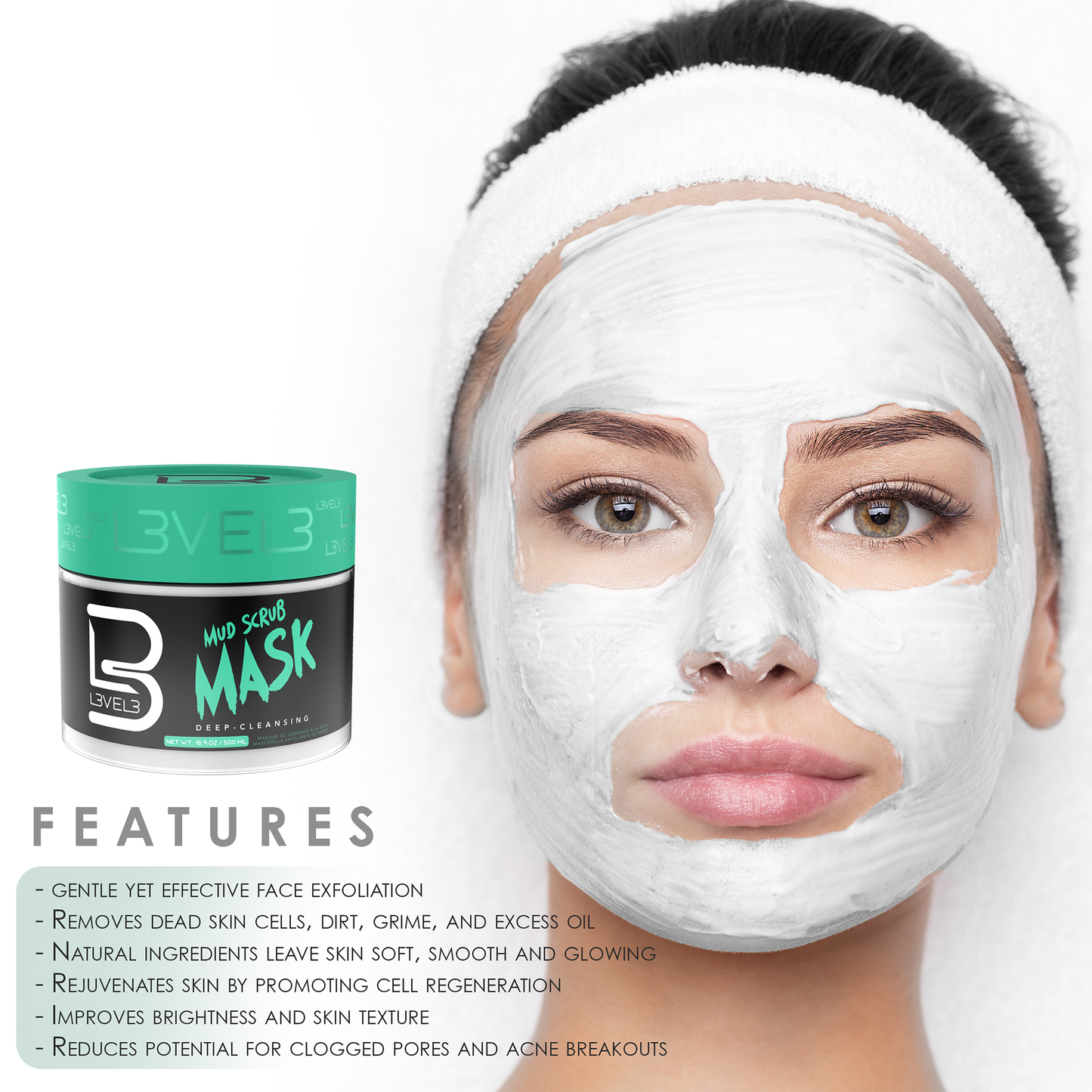 L3VEL3 MUD SCRUB DEEP CLEANSING MASK - 16.9 OZ