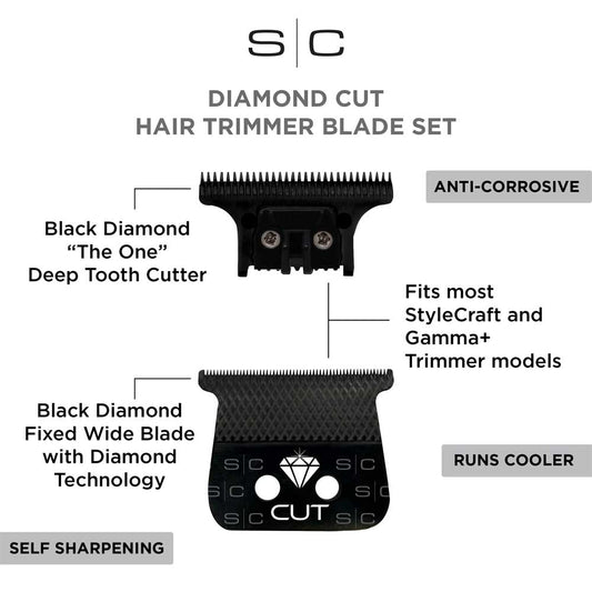 STYLECRAFT DIAMOND CUT HAIR TRIMMER BLADE SET THE ONE DEEP TOOTH CUTTER FIXED WIDE BLADE