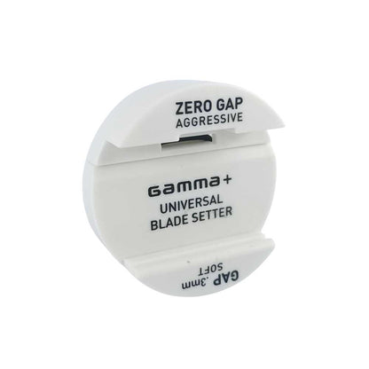 Gamma+ Zero Gap Universal Blade Setter tool in white displaying the Zero Gap Aggressive setting and text labels