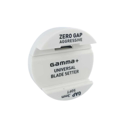 Gamma+ Zero Gap Universal Blade Setter tool in white displaying the Zero Gap Aggressive setting and text labels