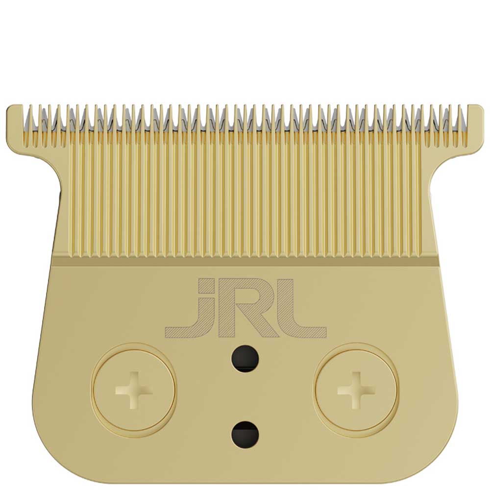 Gold hair clipper comb with JRL branding on a white background