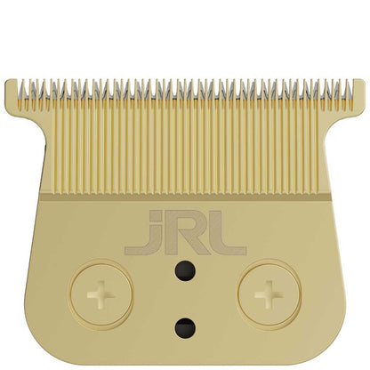 Gold hair clipper comb with JRL branding on a white background