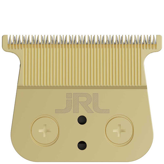 Gold hair clipper comb with JRL branding on a white background