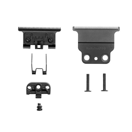 Set of black hair trimmer parts on a white background