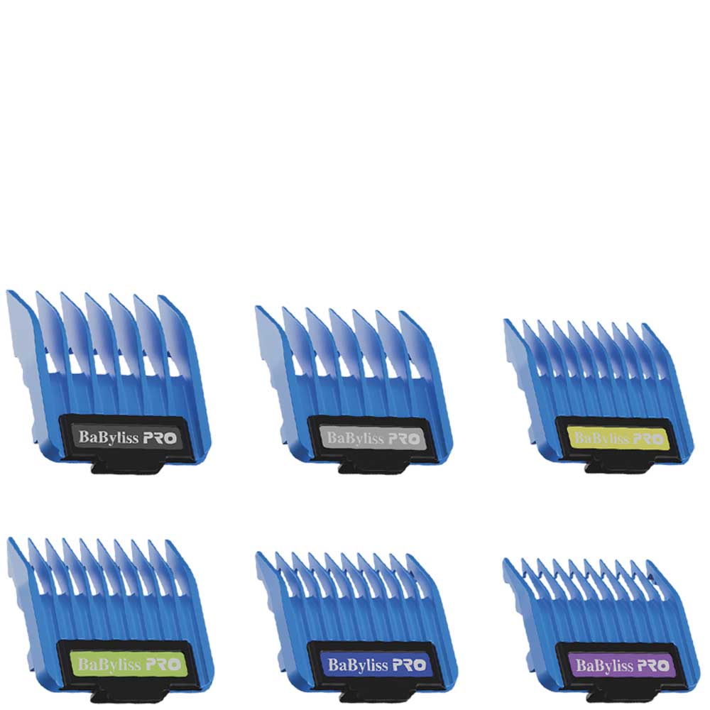 ix blue BaBylissPRO precision magnetic clipper guards of varying sizes.