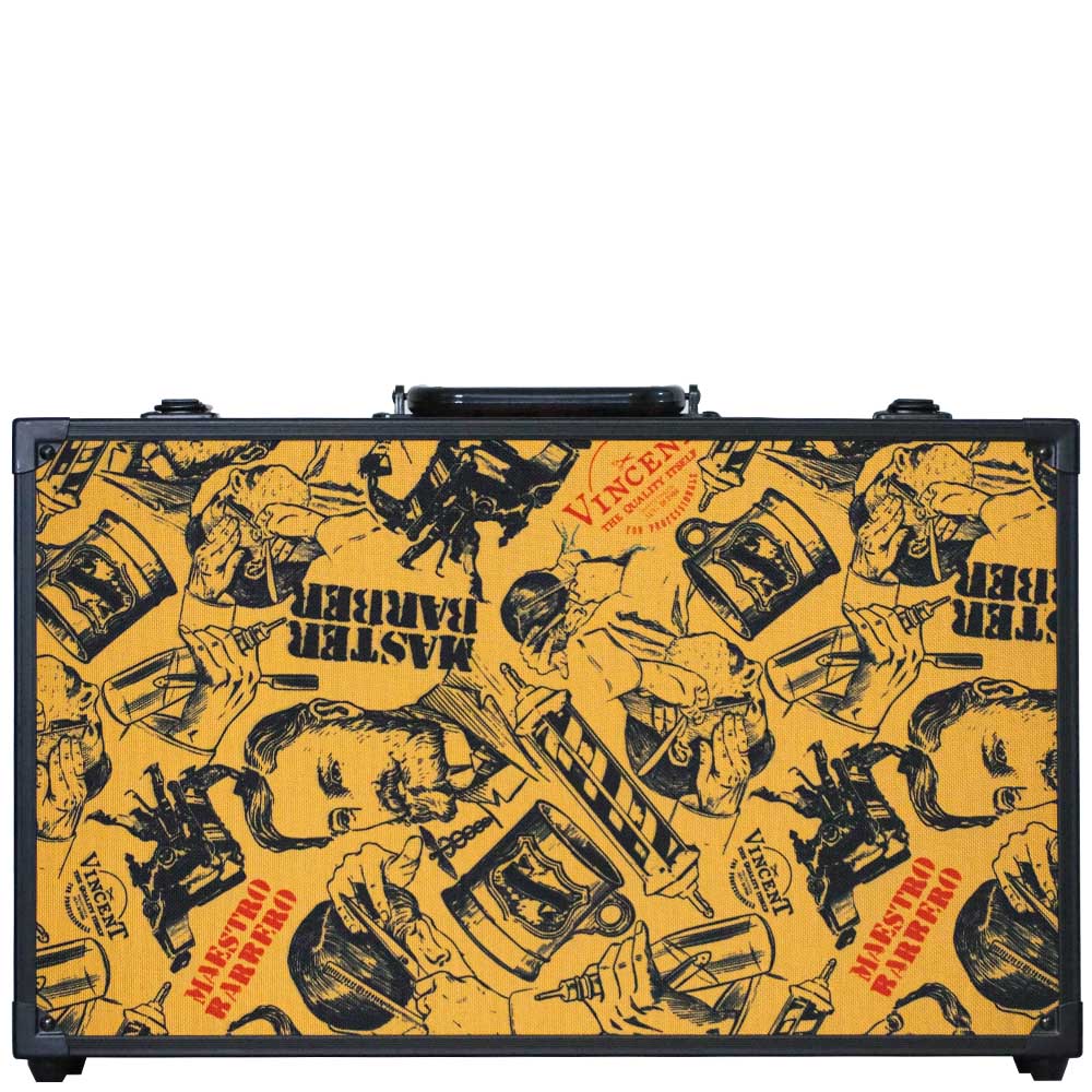 Sewicob Vincent MasterCase Junior hard barber briefcase in nostalgic gold with vintage graphic pattern
