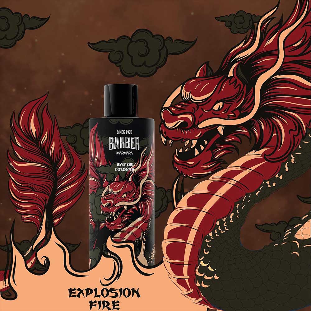 MARMARA BARBER EAU DE COLOGNE EXPLOSIVE FIRE - 16.9 OZ After Shave MARMARA for sacramento, california, barbers, hair stylist, cosmetologist, beauty industry