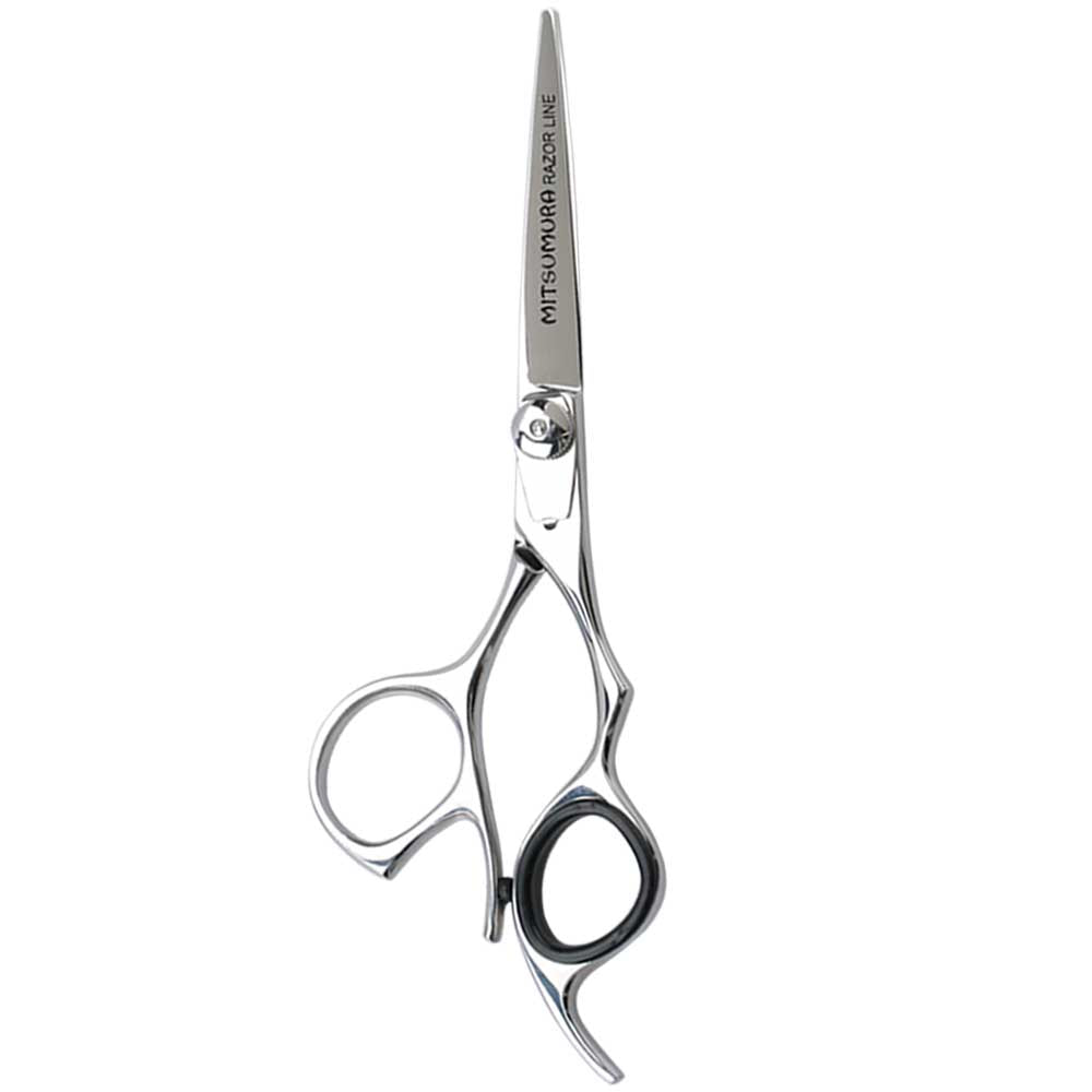 Misaki Mitsumura 6-inch professional stainless steel hair styling shear with an ergonomic offset handle