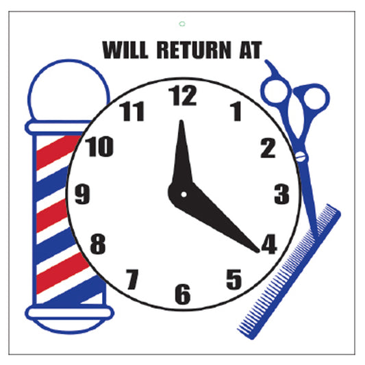 SCALPMASTER "WILL RETURN AT" SIGN WITH CLOCK