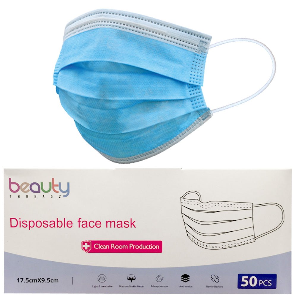 BeauBAR Supply BEAUTY THREADZ DISPOSABLE FACE MASK - 50 PC SU - 24198