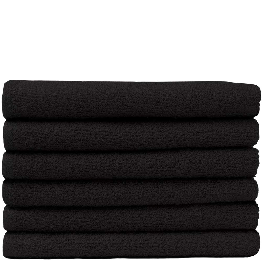 Stack of six folded black ProTex Bleach Guard StylePRO salon towels against a white background.
