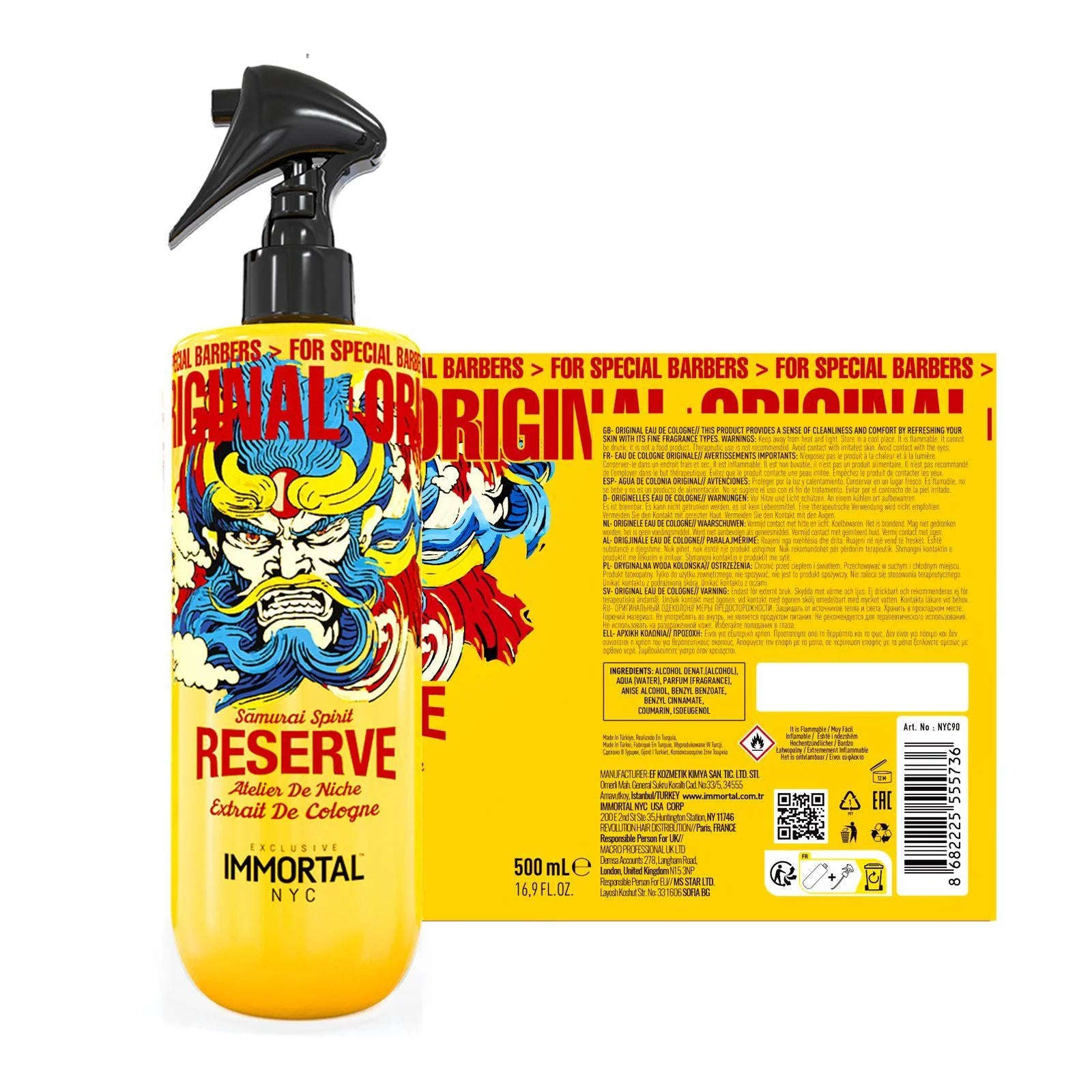 Bottle of Immortal NYC Samurai Spell Reserve with colorful label on a white background